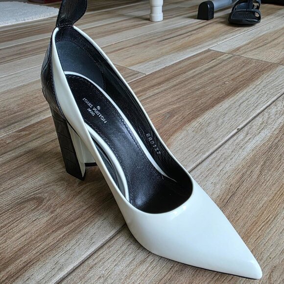 Louis Vuitton White Croc Embossed Leather & Leather MatchMake Block Heel Eur. 38 - Picture 7 of 16